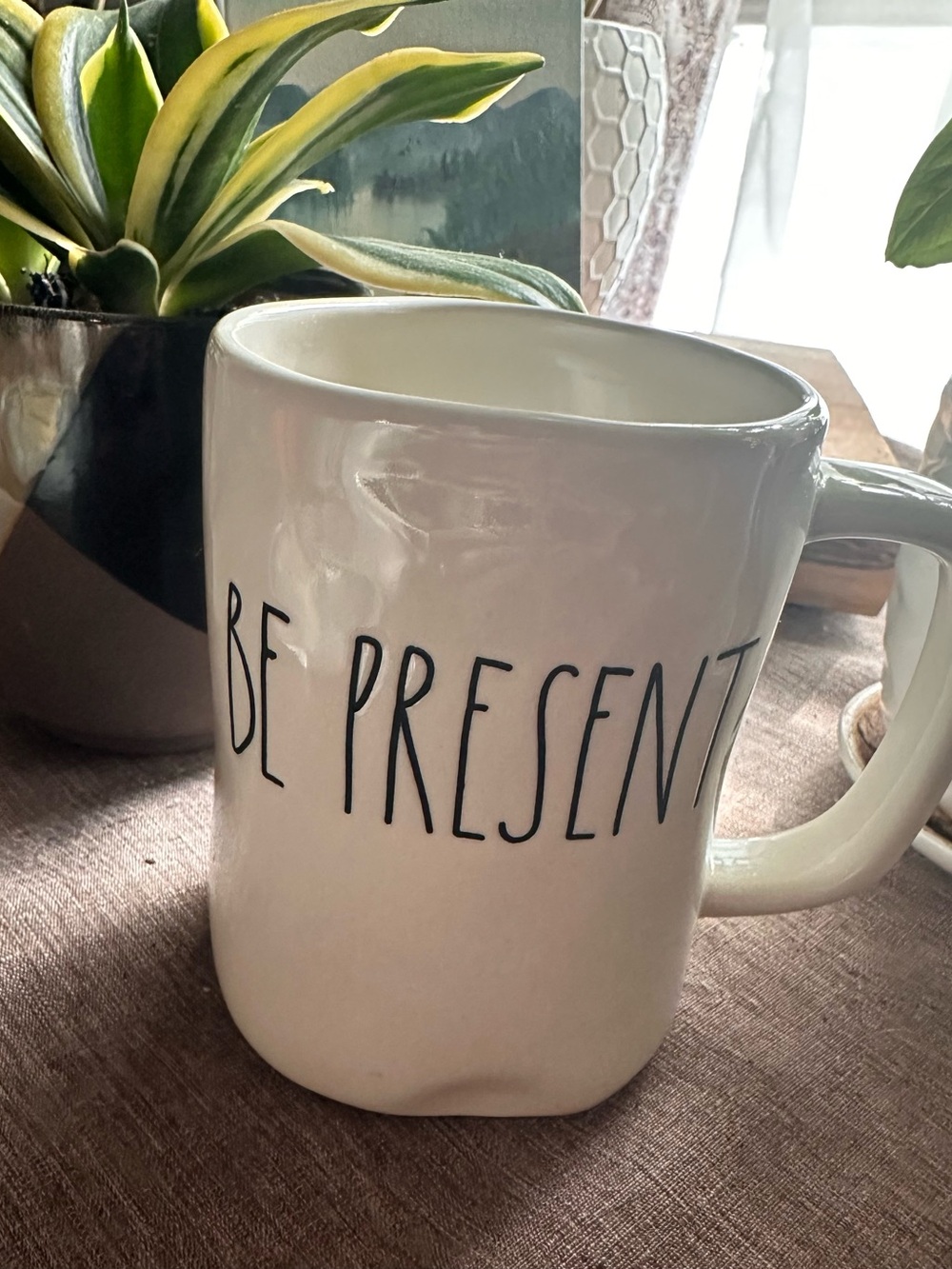 Rae Dunn White Ceramic Mug - "Be Present"